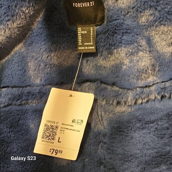 Forever 21 Blue Sherling Winter Coat Womens Size L Nwt Faux Fur - Picture 6 of 9